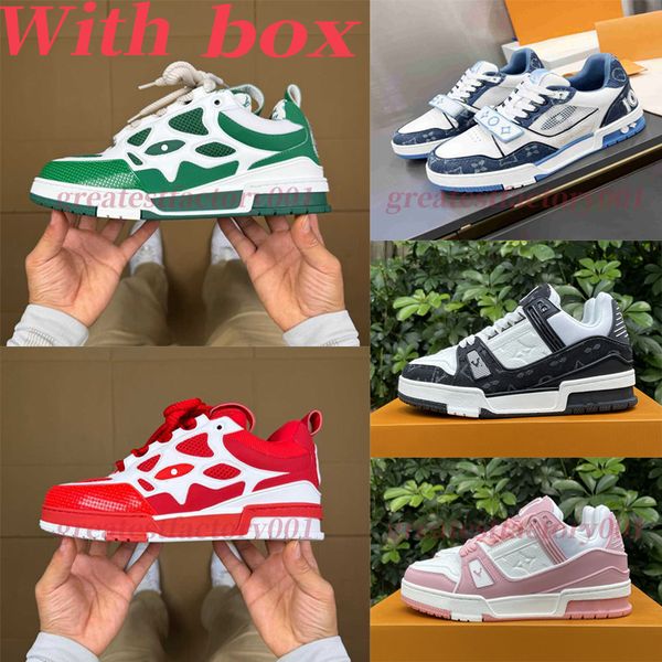 Designer lvs Skates Sneakers shoes Men Women Cowhide Leather Low Top Casual Vintage Shoes Non-Slip Rubber Outsole trainers